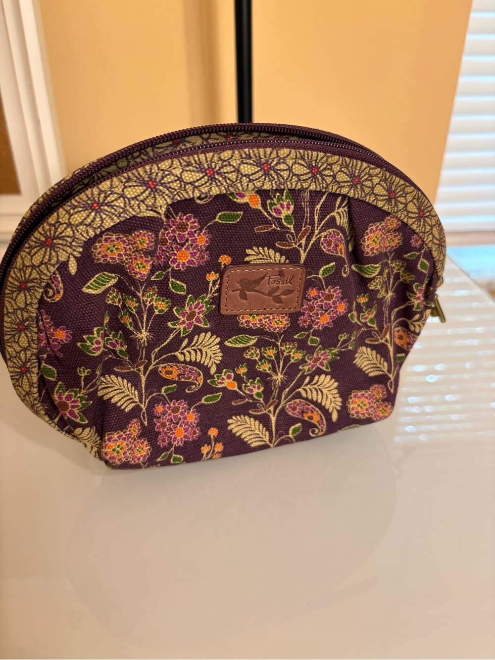Fossil Plum Floral Dome Cosmetic Pouch EUC